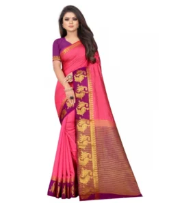 Kanjivaram Silk Saree With Unstitched Blouse Piece (Peach, 5-6 Mtrs)