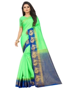 Kanjivaram Silk Saree With Unstitched Blouse Piece (Light Green, 5-6 Mtrs)