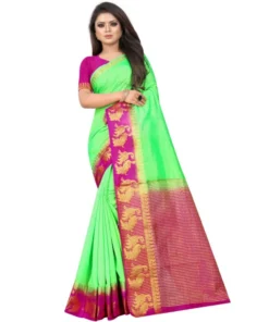 Kanjivaram Silk Saree With Unstitched Blouse Piece (Light Green, 5-6 Mtrs)